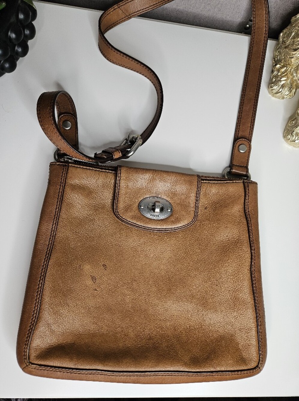 Fossil Tan Leather Crossbody Bag